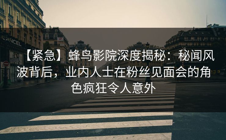 【紧急】蜂鸟影院深度揭秘：秘闻风波背后，业内人士在粉丝见面会的角色疯狂令人意外