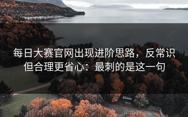 每日大赛官网出现进阶思路，反常识但合理更省心：最刺的是这一句